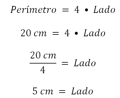 Un cuadrado que tiene un perímetro de 20 cm tiene de lado 5 cm