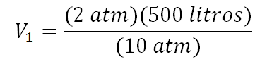 Cálculo de volumen inicial de acuerdo con la ley de Boyle