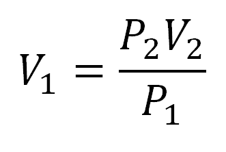Ecuación de volumen inicial despejada de acuerdo con la ley de Boyle
