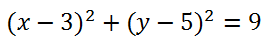 Ecuación de la circunferencia con centro en la coordenada (3,5) y de radio 3