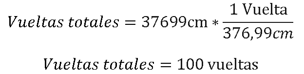 La llanta debe dar 100 vueltas para recorrer la distancia establecida