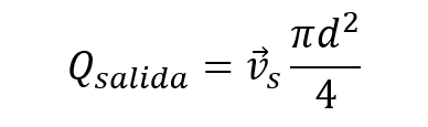 Caudal es igual a la velocidad multiplicada por pi, por diámetro al cuadrado y dividido entre 4.