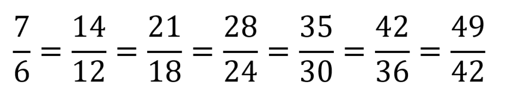 Fracciones equivalentes a 7/6