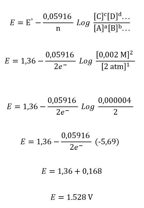 Ejemplo 1 resuelto, E= 1.528 V